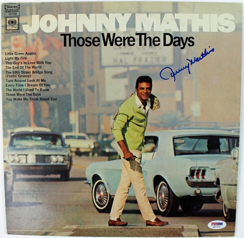 Johnny Mathis Those Were The Days Signed Album Cover W/ Vinyl PSA/DNA #S80774