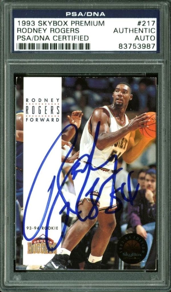 Nuggets Rodney Rogers Signed Card 1993 Skybox Premium RC #217 PSA/DNA Slabbed