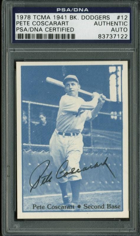 Pete Coscarart Authentic Signed Card 1978 Tcma 1941 Bk Dodgers #12 PSA Slabbed