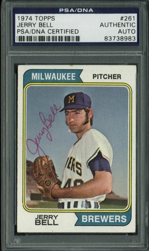 Brewers Jerry Bell Authentic Signed Card 1974 Topps #261 PSA/DNA Slabbed