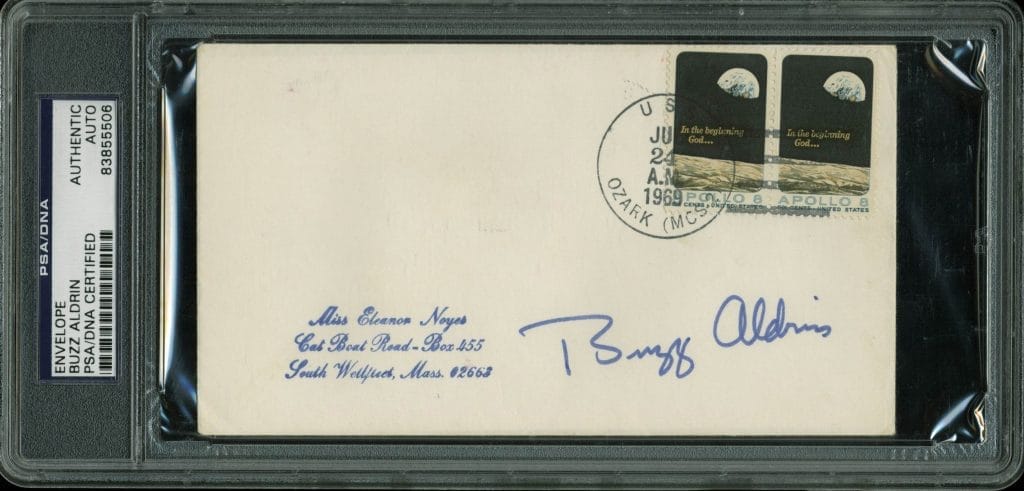 Buzz Aldrin Authentic Signed 3.5×6.5 Envelope Autographed PSA/DNA Slabbed