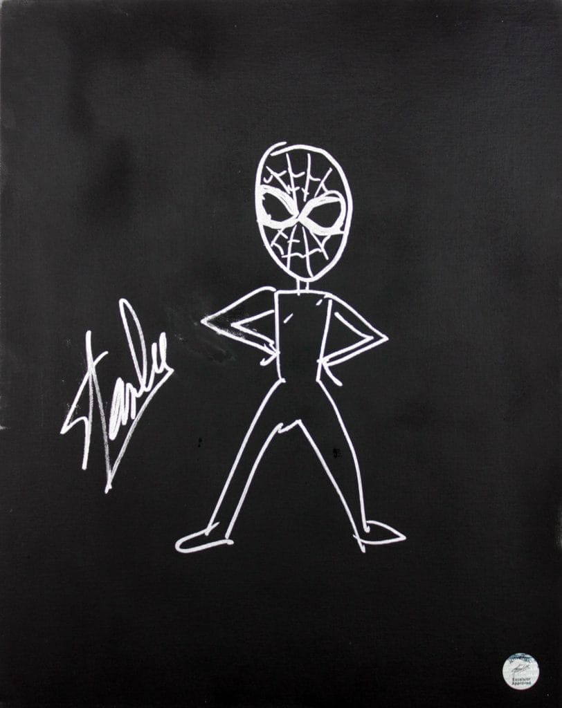 Stan Lee Authentic Signed 16×20 Canvas w/ Spider-man Sketch PSA/DNA #W00381