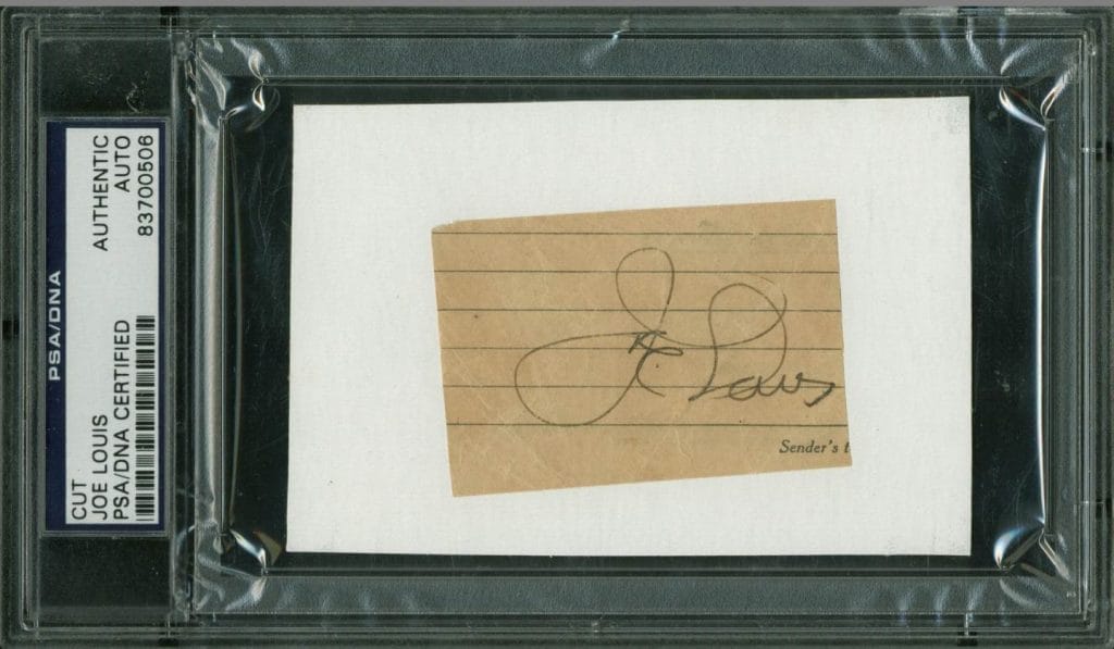 Joe Louis Boxing Authentic Signed 1.75×2.75 Cut Autograph PSA/DNA Slabbed