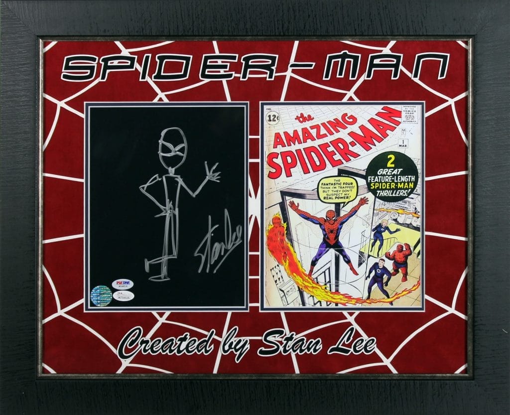 Stan Lee Authentic Signed & Framed 8×10 Handdrawn Spiderman Sketch JSA & PSA