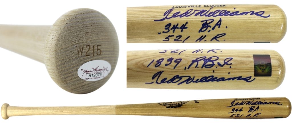 Red Sox Ted Williams Stat Inscribed Double Signed Baseball Bat JSA #B19376