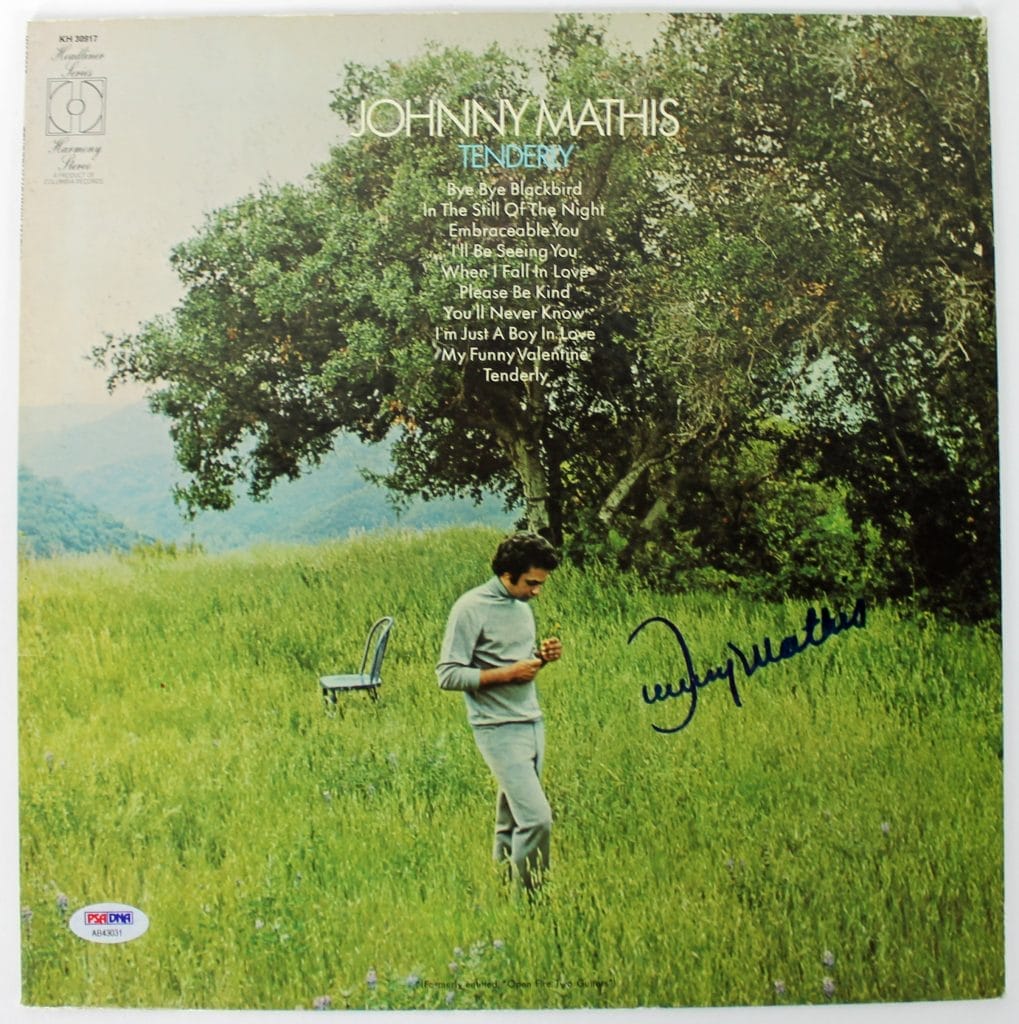 Johnny Mathis Authentic Signed Tenderly Album Cover Autographed PSA/DNA #AB43031