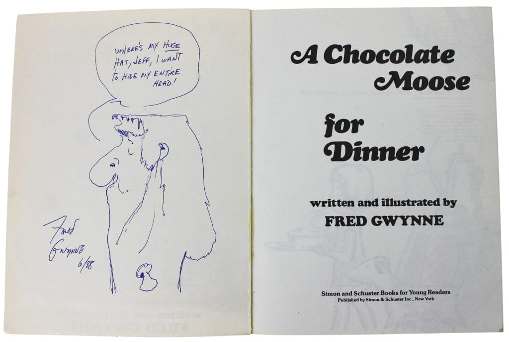 Fred Gwynne Signed A Chocolate Moose For Dinner Book & Sketch BAS #A03160