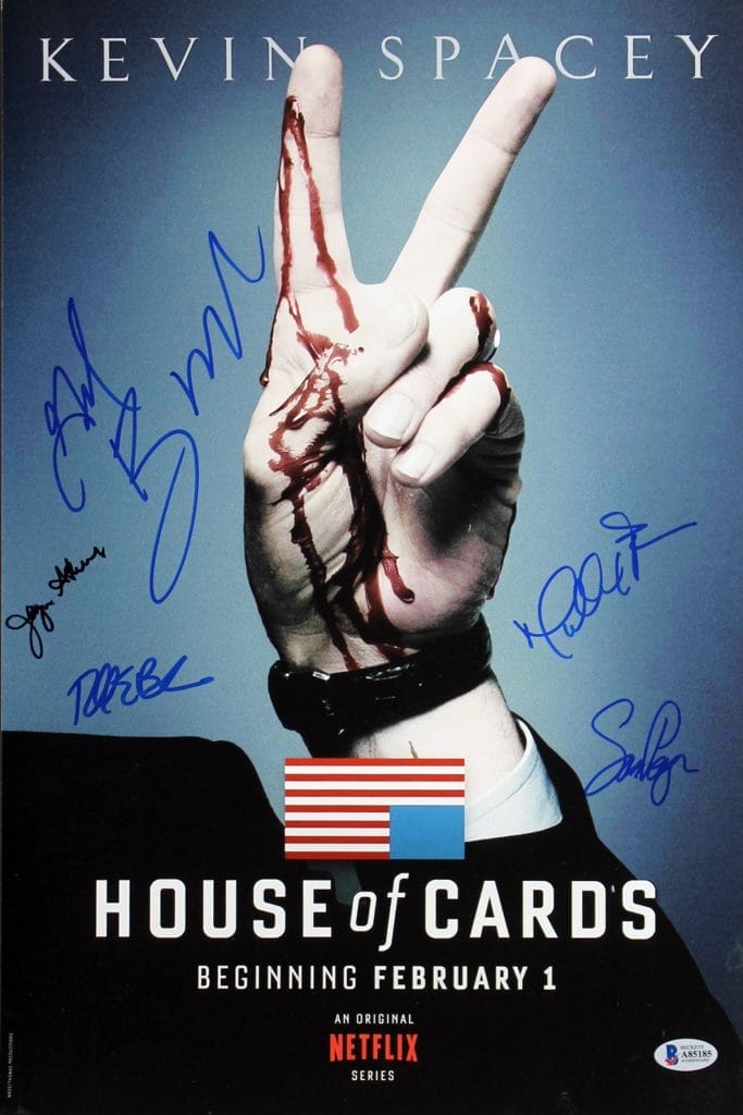 House Of Cards (5) Cast Authentic Signed 12×18 Mini Movie Poster BAS #A85185