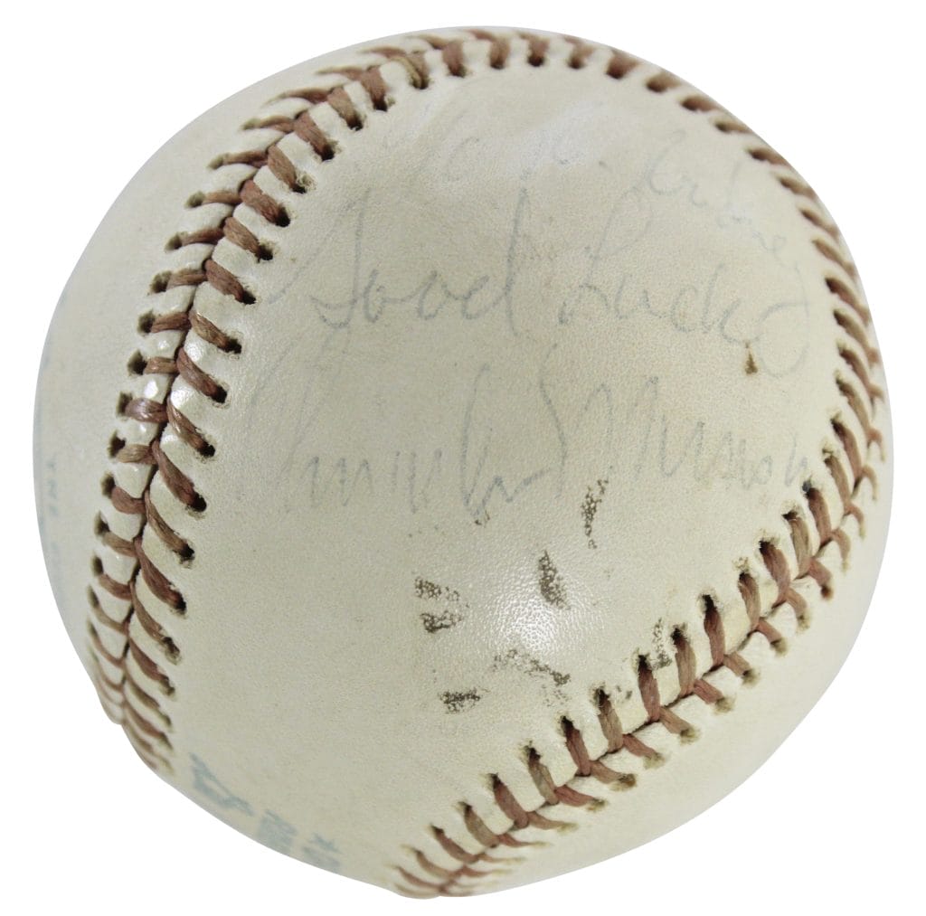 Yankees Thurman Munson “Good Luck” Signed Lee MacPhail Oal Baseball JSA #Y37243
