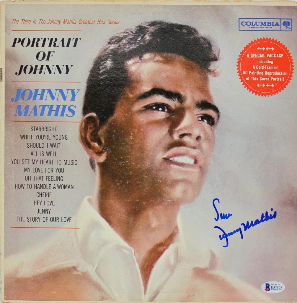Johnny Mathis Signed Portrait Of Johnny Album Cover W/ Vinyl BAS #E37859