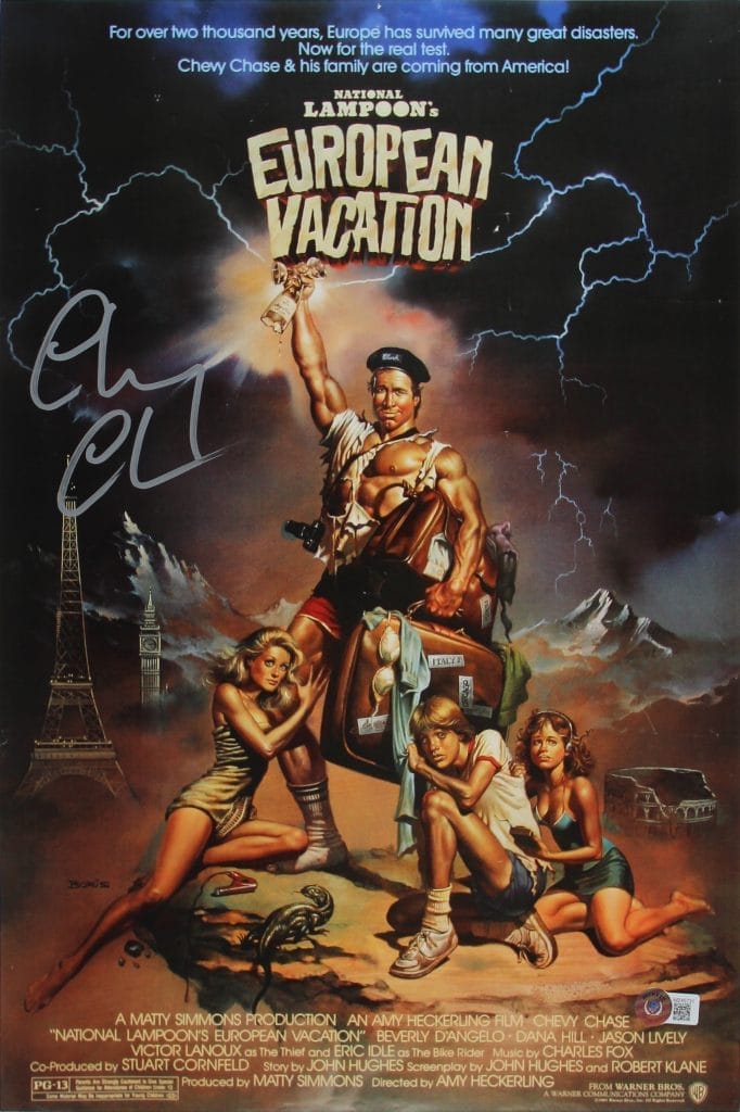 Chevy Chase European Vacation Signed 12×18 Mini Movie Poster BAS Witnessed