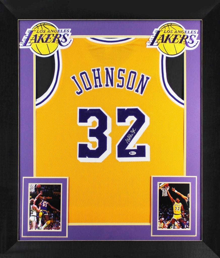Magic Johnson Authentic Signed & Framed Yellow Pro Style Jersey BAS Witnessed