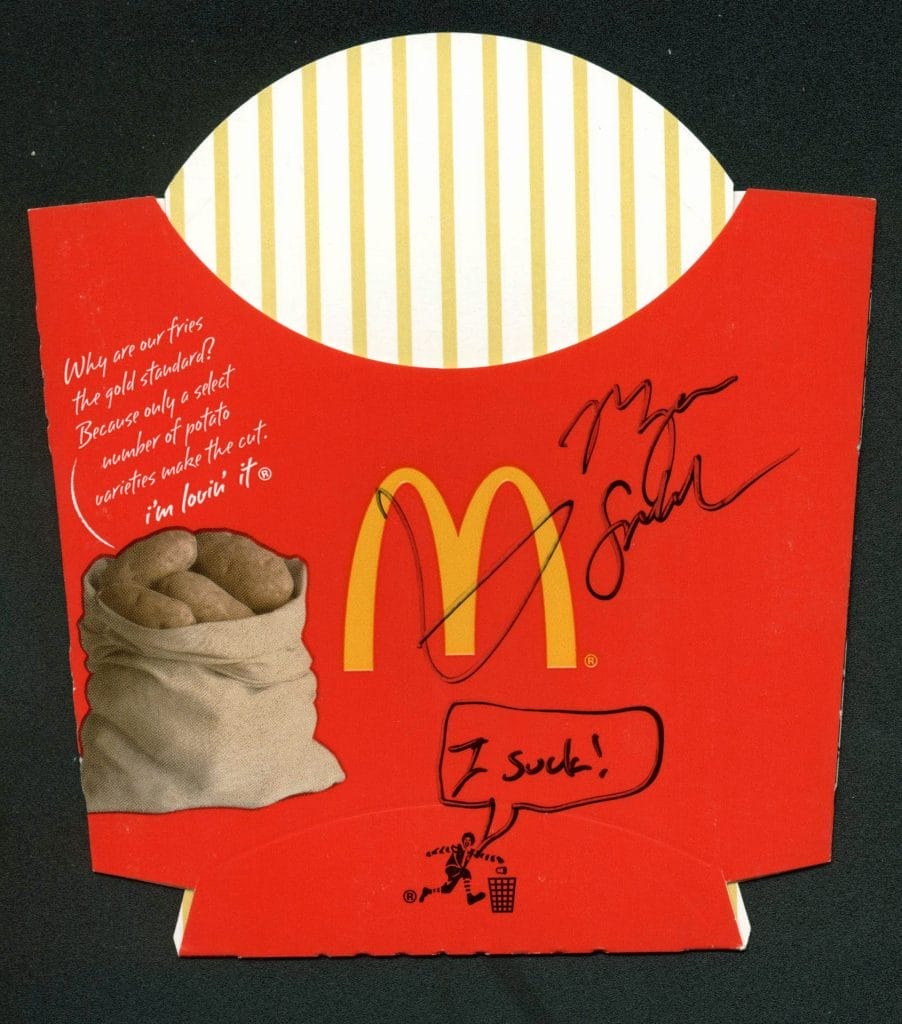 Morgan Spurlock “I Suck” Authentic Signed McDonald’s Large Fry PSA/DNA #V22455