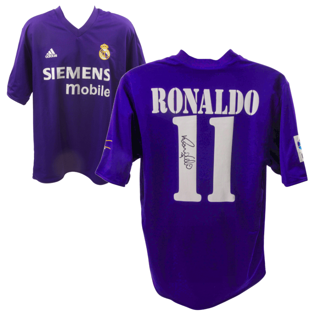 Ronaldo Nazario Signed Vintage Real Madrid Away Soccer Jersey #11 – Beckett COA
