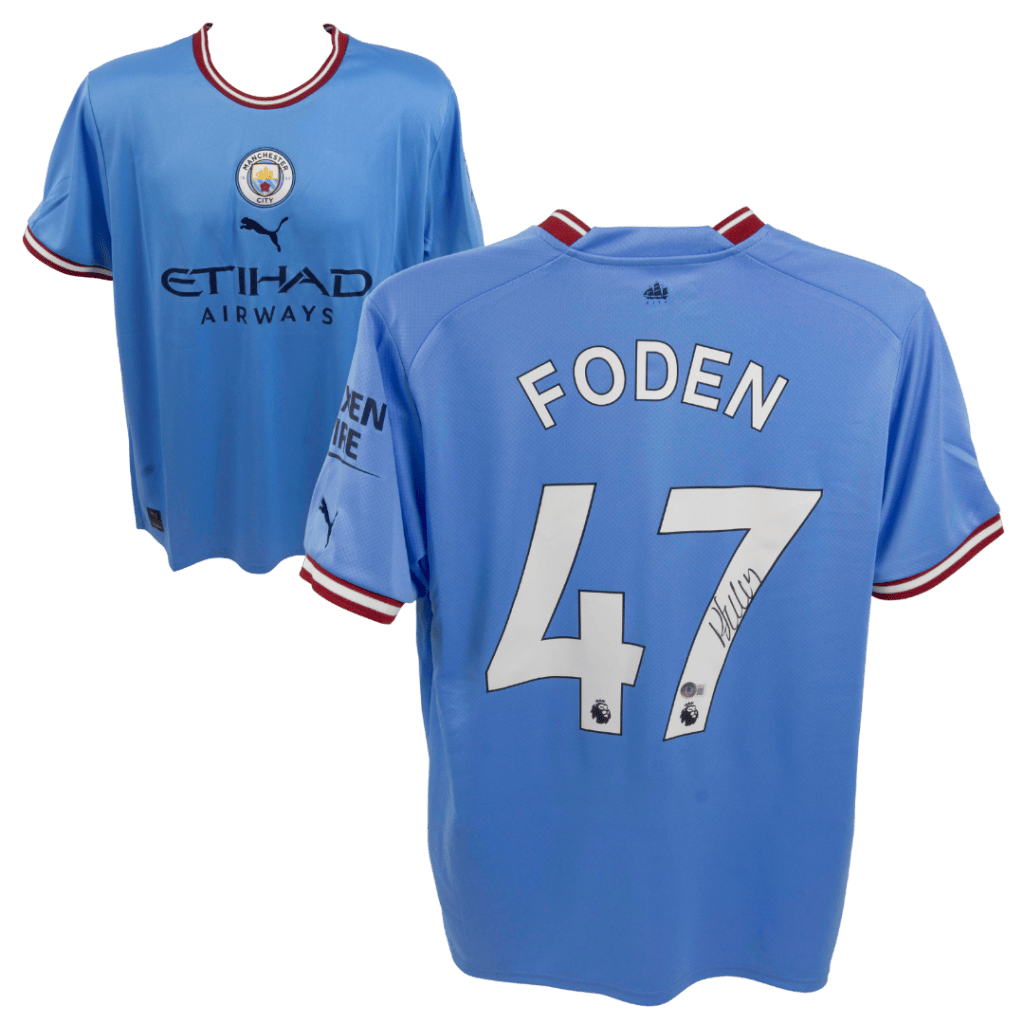 Phil Foden Signed 2023 Manchester City Home Soccer Jersey #47 – Beckett COA