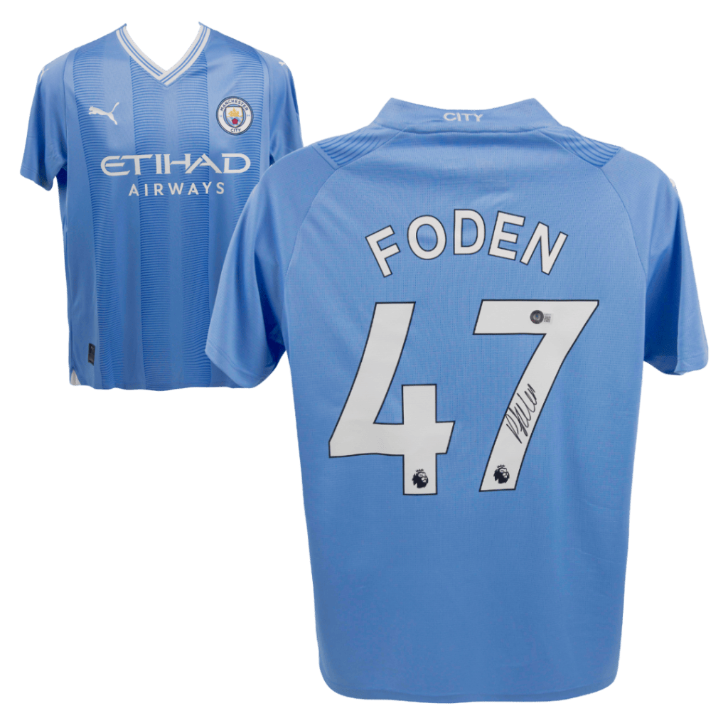 Phil Foden Signed Manchester City Blue Home Soccer Jersey #47 – Beckett COA