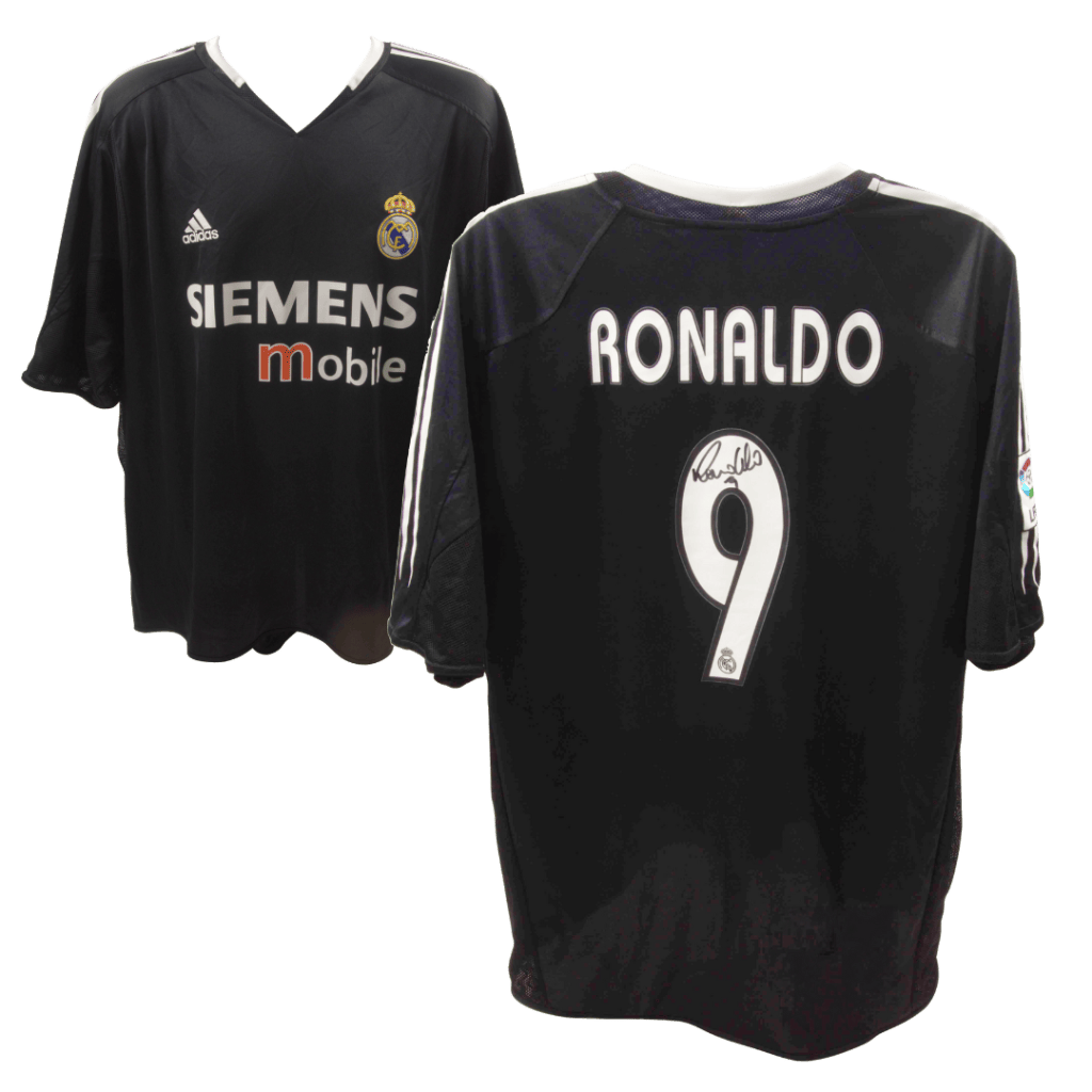 Ronaldo Nazario Signed Vintage Real Madrid Away Soccer Jersey #9 – Beckett COA