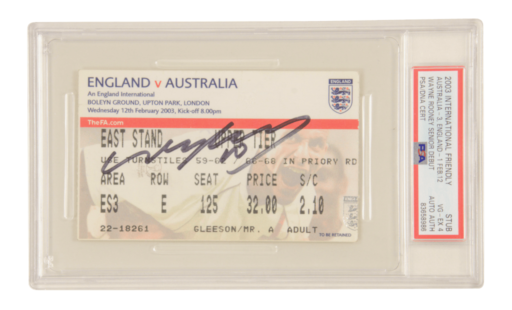 Wayne Rooney Signed 2003 Soccer Ticket England Debut Game – PSA 4 / AUTO AUTH