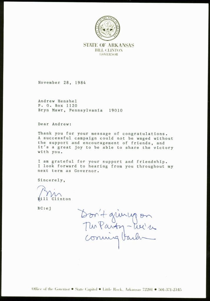 Bill Clinton Signed 7.25×10.5 1984 Letter as Governor of AR PSA/DNA #Y06747
