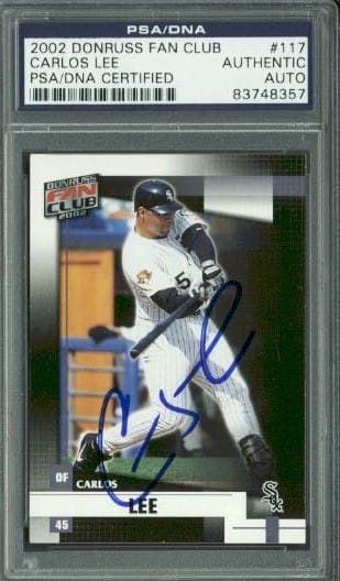 White Sox Carlos Lee Signed Card 2002 Donruss Fan Club #117 PSA/DNA Slabbed