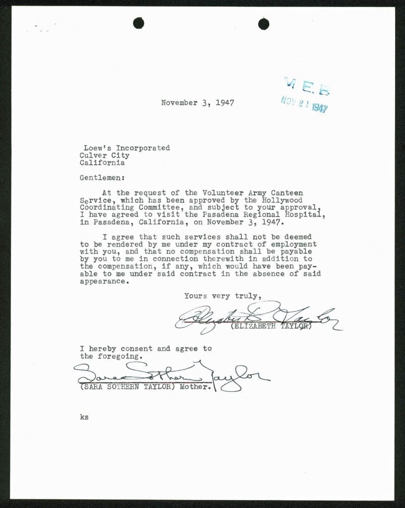 Elizabeth Taylor Signed 8.5×11 Letter Dated November 3rd 1947 PSA/DNA #X03948