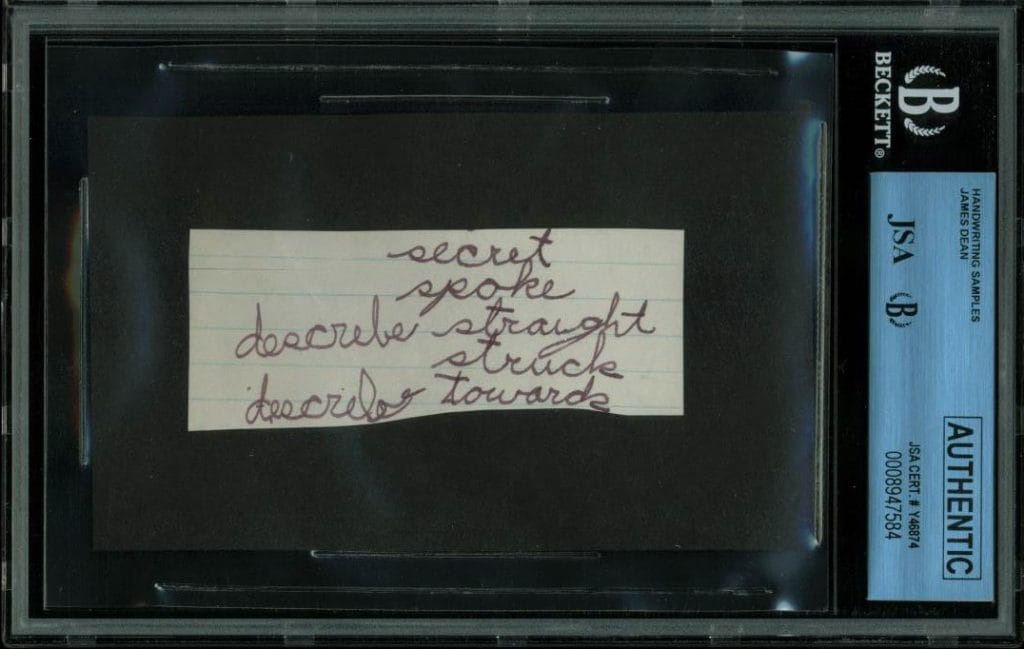 James Dean 1.5×3.5 Handwriting Sample from 5th Grade Notebook JSA Slab #8947584