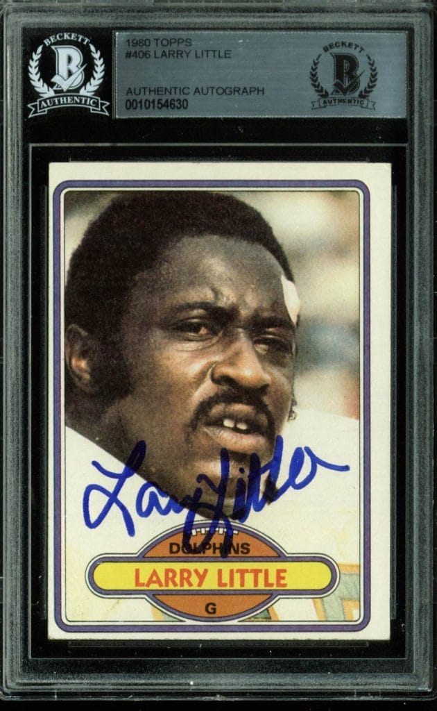 Dolphins Larry Little Authentic Signed Card 1980 Topps #406 BAS Slabbed