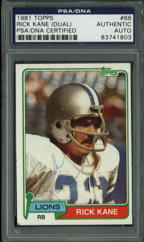 Lions Rick Kane Authentic Dual Signed Card 1981 Topps #66 PSA/DNA Slabbed