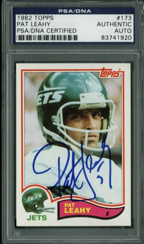 Jets Pat Leahy Authentic Signed Card 1982 Topps #173 PSA/DNA Slabbed