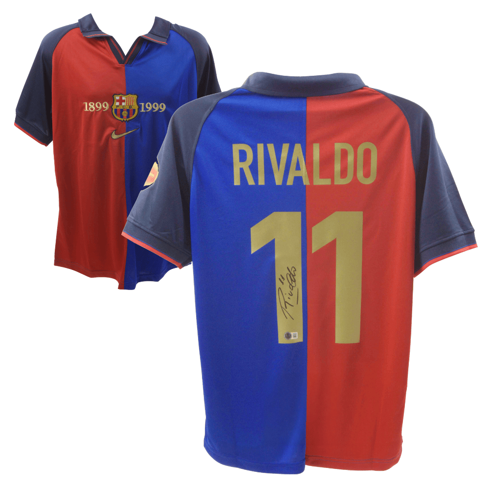 Rivaldo Signed FC Barcelona Home Soccer Jersey #11 – Beckett COA