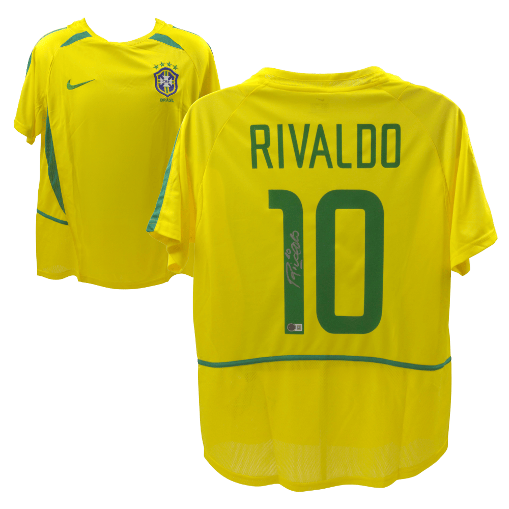 Rivaldo Signed Brazil Home Soccer Jersey #10 – Beckett COA