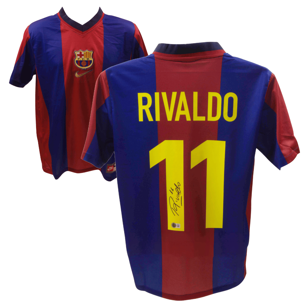 Rivaldo Signed FC Barcelona Home Soccer Jersey #11 – Beckett COA
