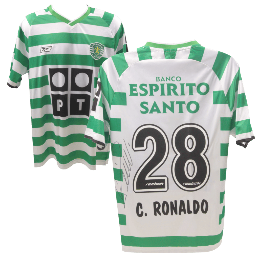 Cristiano Ronaldo Signed Sporting Home Rookie Soccer Jersey #28 – Beckett LOA