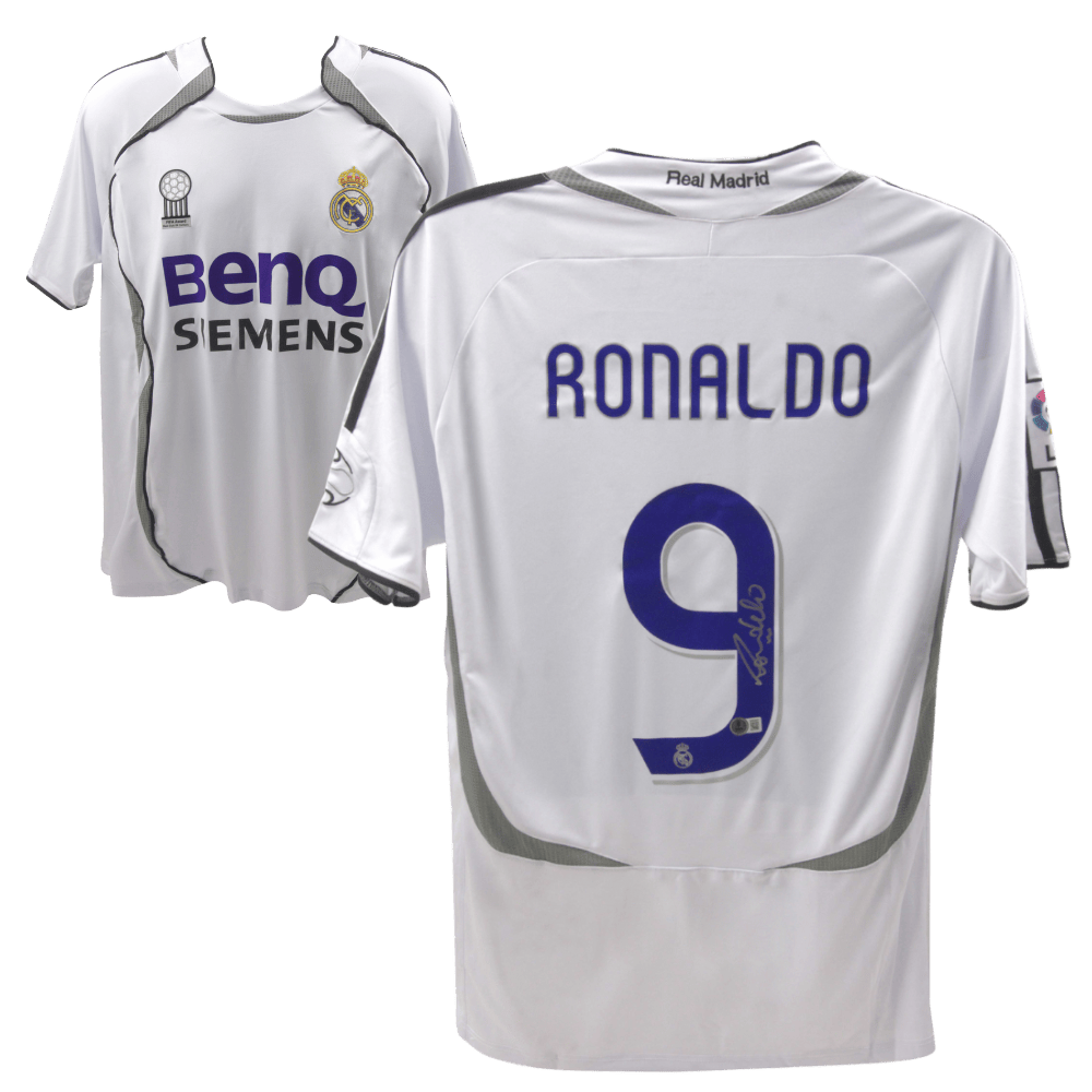 Ronaldo Nazario Signed Real Madrid Home Soccer Jersey #9 – BECKETT COA