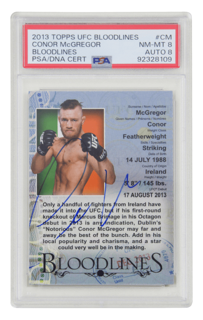 Conor McGregor Signed 2013 Topps UFC Bloodlines Rookie Card – PSA 8 AUTO 8