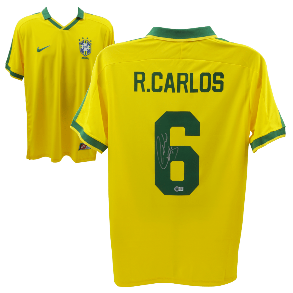 Roberto Carlos Signed Brazil National Home Soccer Jersey #6 – Beckett COA