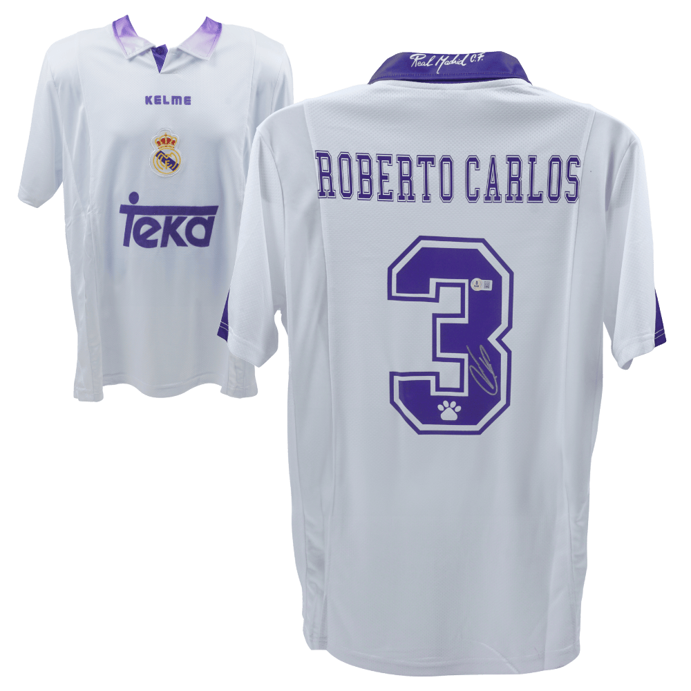 Roberto Carlos Signed Real Madrid Home Soccer Jersey #3 – Beckett COA