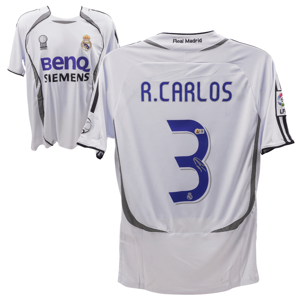 Roberto Carlos Signed Real Madrid Home Soccer Jersey #3 – Beckett COA