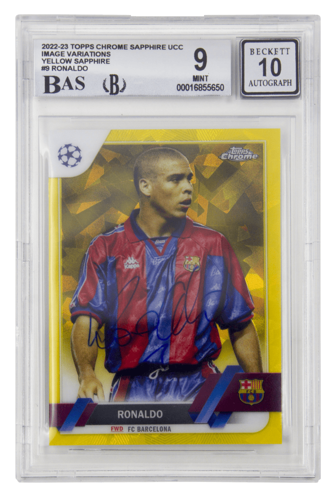 Ronaldo Nazario Signed 2022-23 Topps Chrome Sapphire Yellow /99 – BGS 9/10 Autograph