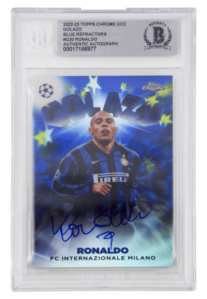 Ronaldo Nazario R9 Signed 2022 Topps Chrome Golazo /150 Blue  – BGS Auth Auto