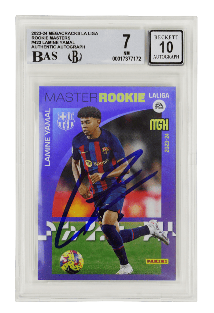 Lamine Yamal Signed 2023-24 Panini Megacracks Master Rookie #423 – BGS 7 AUTO 10