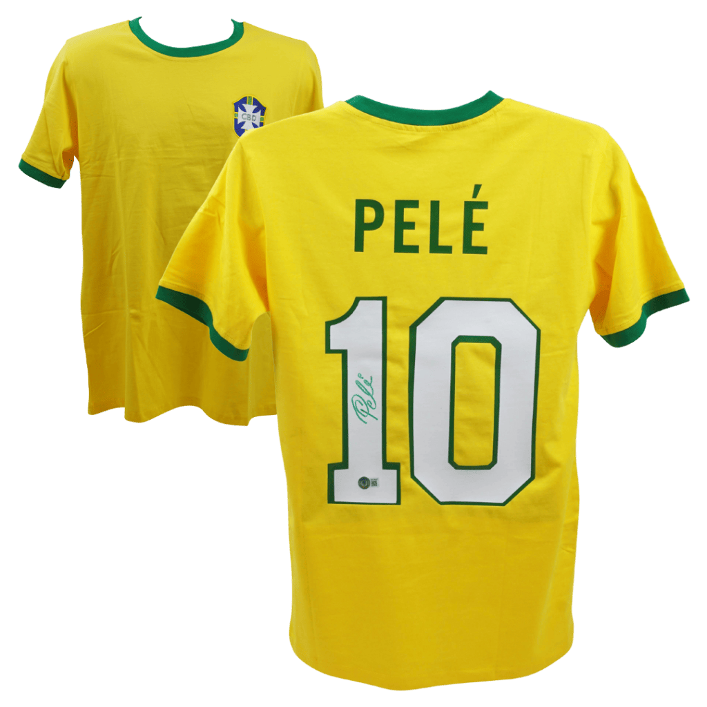 Pele Signed Vintage Brazil Home Soccer Jersey #10 with Beckett COA