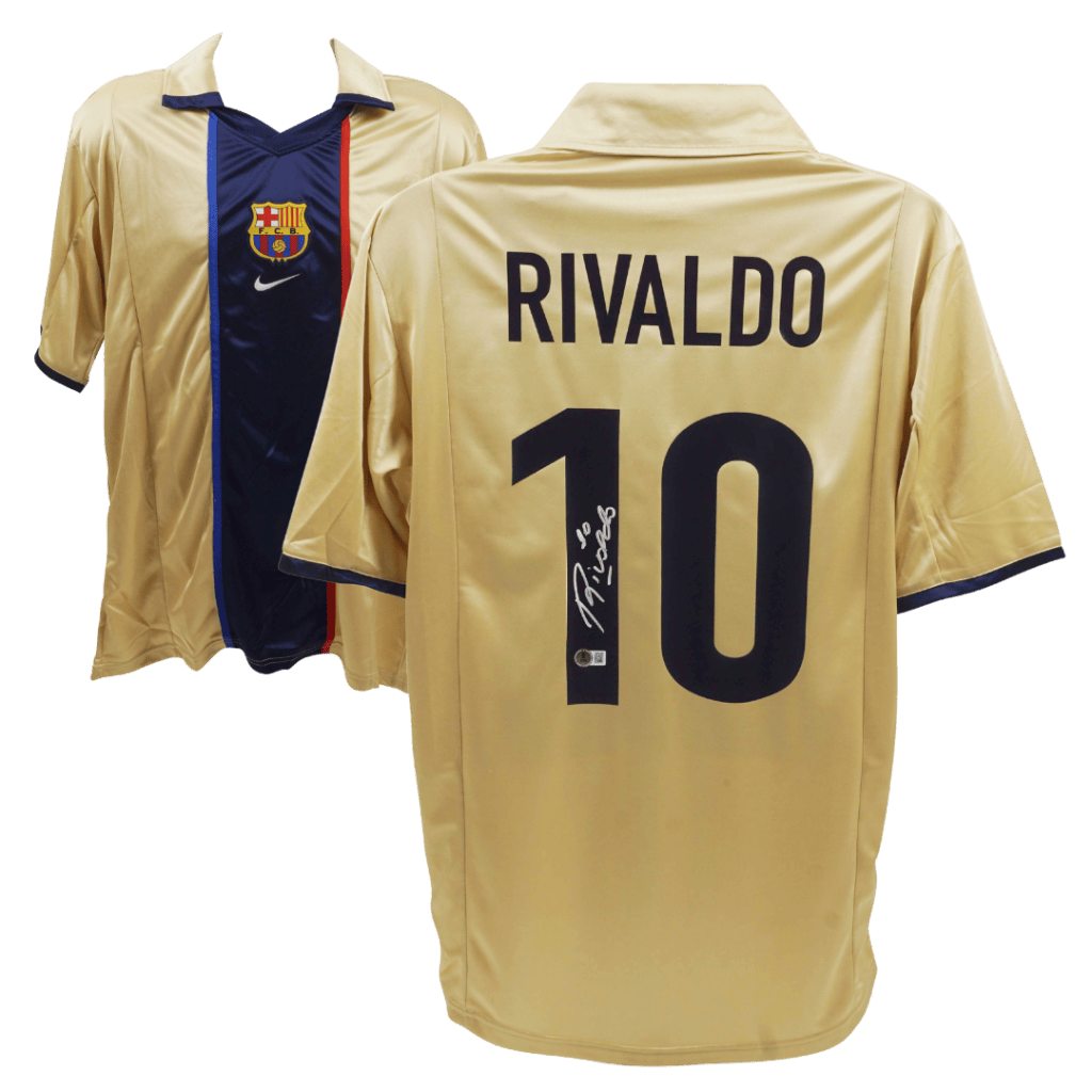 Rivaldo Signed Barcelona Away Soccer Jersey #10 with Beckett COA