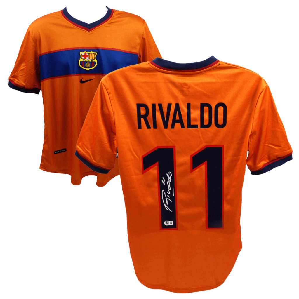 Rivaldo Signed Barcelona Away Soccer Jersey #11 with Beckett COA