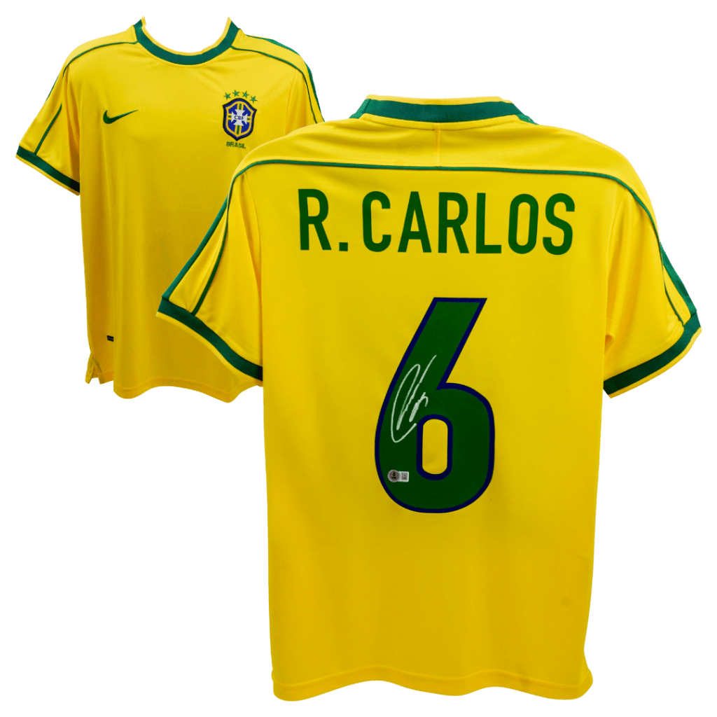 Roberto Carlos Signed Brazil Home Soccer Jersey #6 with Beckett COA