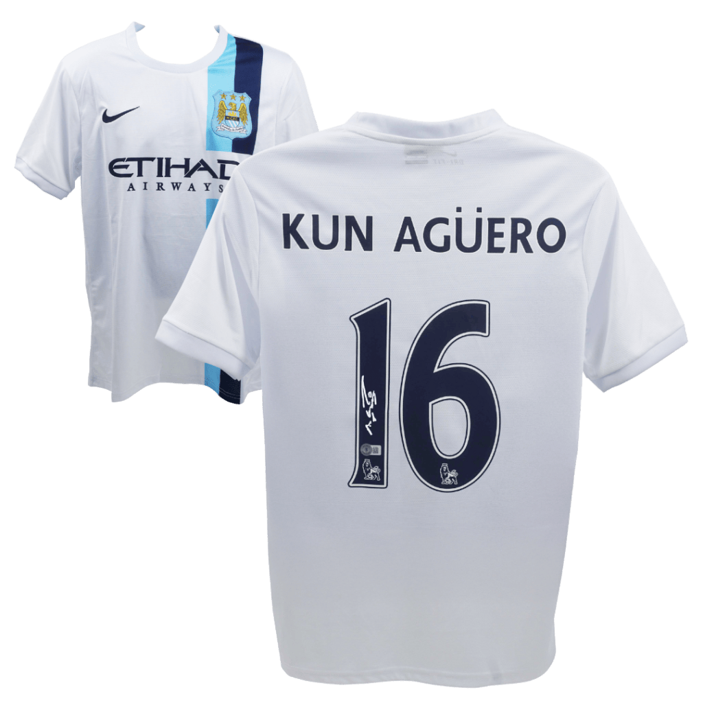 Sergio Aguero Signed Manchester City Away Soccer Jersey #16 – BECKETT COA