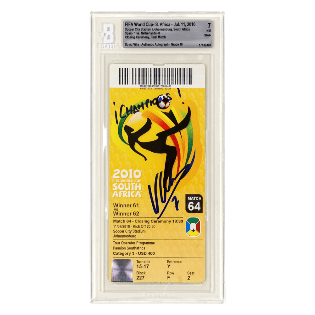 David Villa Signed 2010 World Cup Final Match Ticket Inscribed Champions – BGS 7