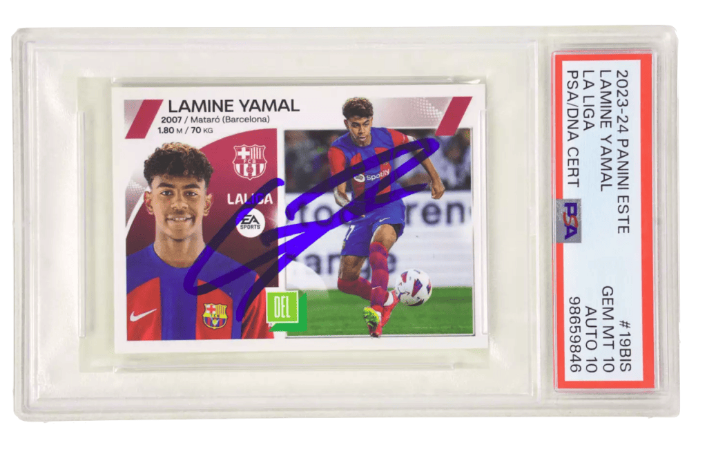 Lamine Yamal Signed 2023 Panini Este La Liga Rookie Sticker – PSA 10 AUTO 10